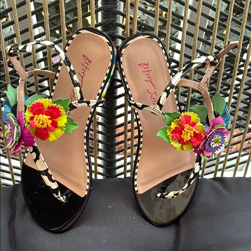 Betsey Johnson Black Sandals with Floral Accents